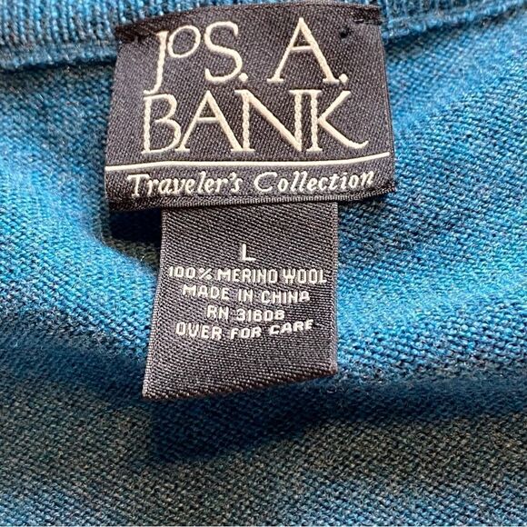 Joseph A. Banks Blue Teal 1/4 Zip Merino Wool Sweater Size Large - Picture 3 of 10